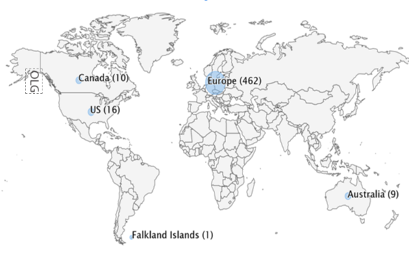 Map showing Online Guild members worldwide
